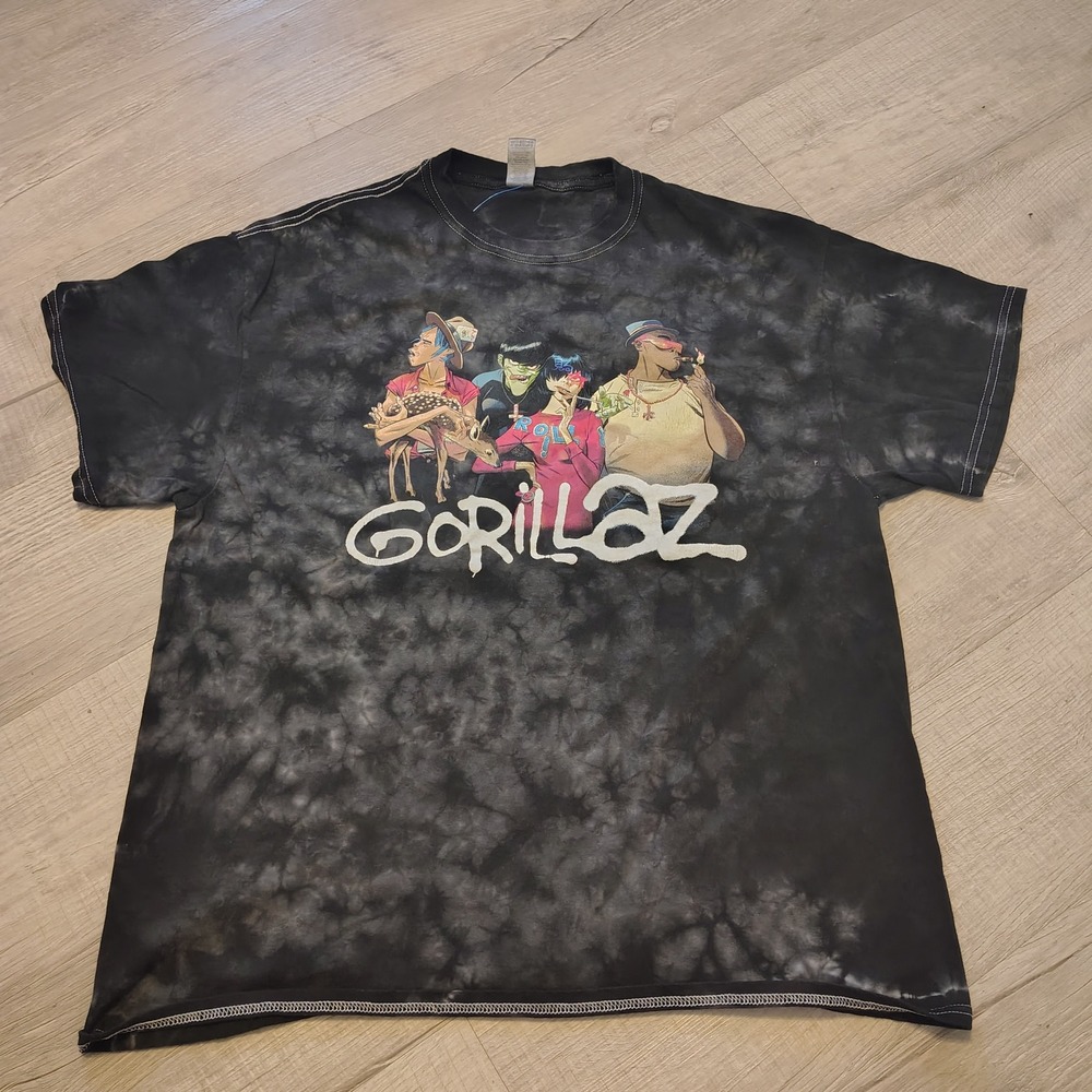 Gorillaz Band Graphic Tie Dye T-Shirt Mens XL Black Grey Contrast Stitch Gildan